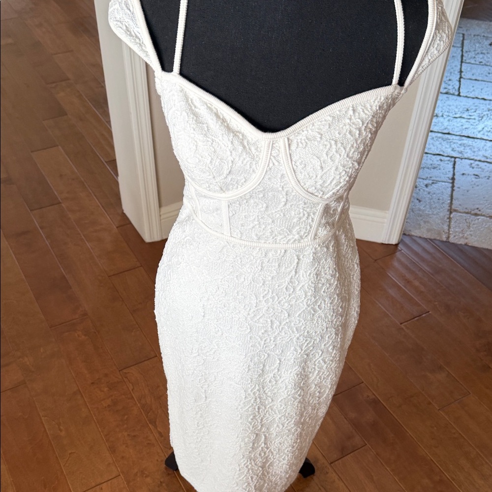 Anthropologie White Lace Midi Dress with Structured Bust